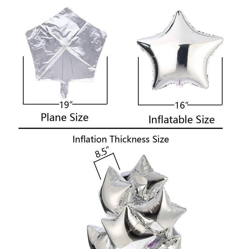 Adeer 18" Silver Star Shaped Foil Balloons Mylar Helium Balloons for Birthday Party Wedding Baby Shower Decorations, Pack of 20 - Image 3